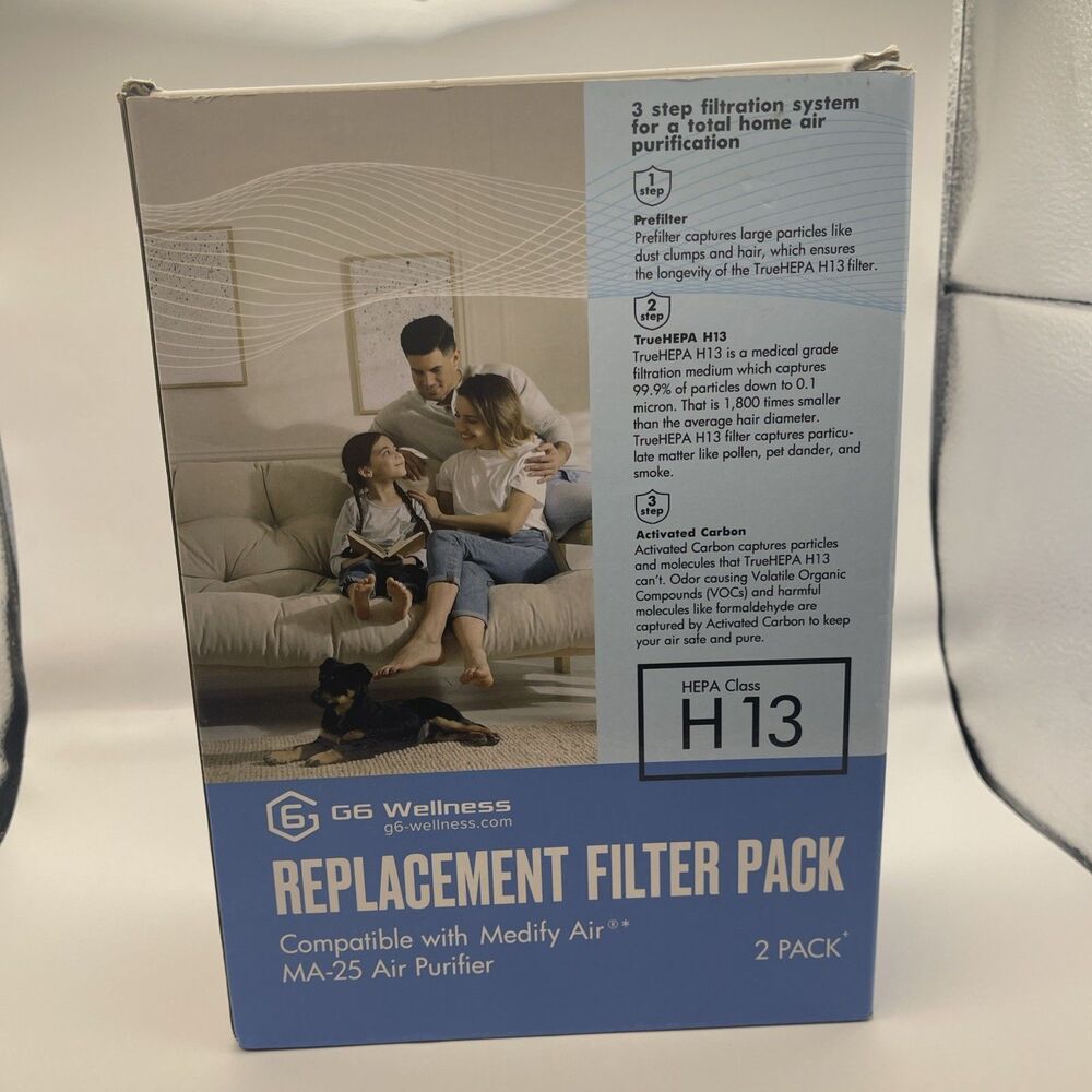 G6 Wellness H13 HEPA Filter 2-Pack for Medify Air MA-25 Replacement